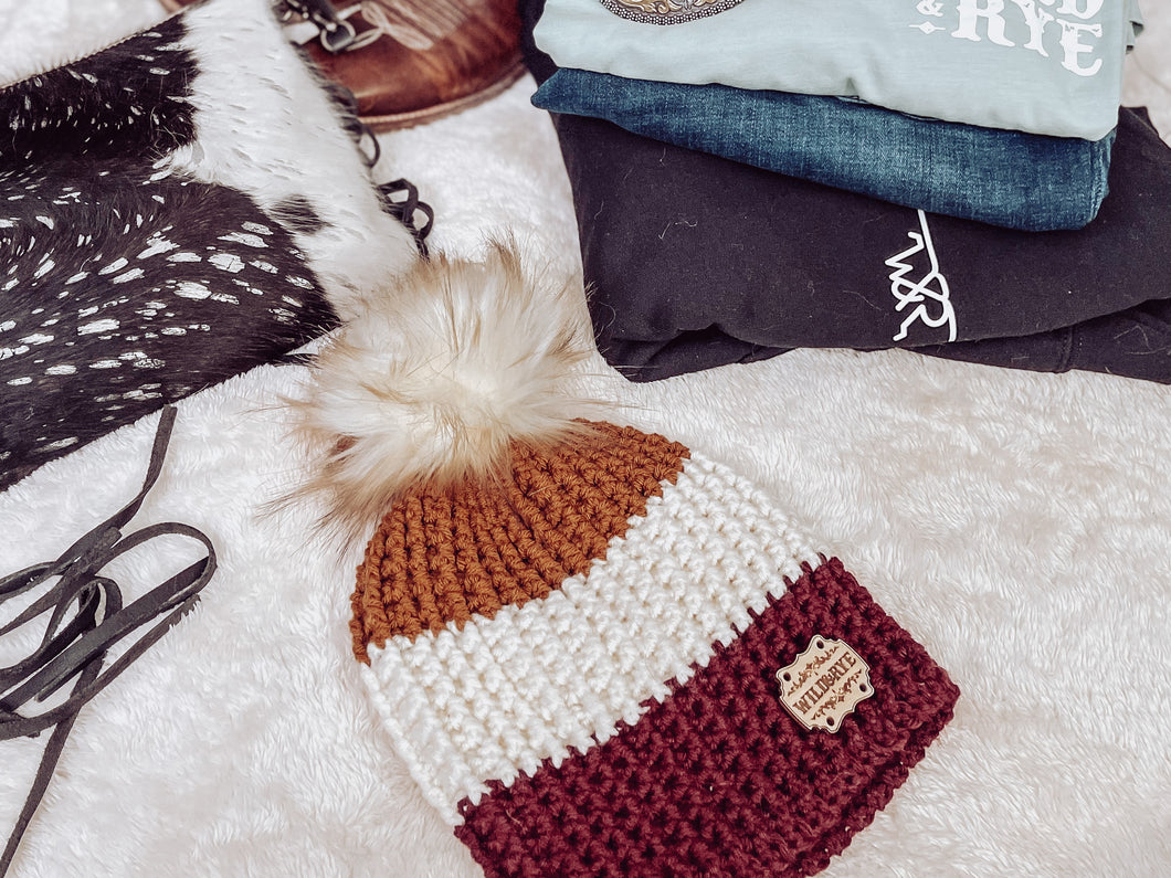 Alex Beanie > Tobacco + Ivory + Maroon